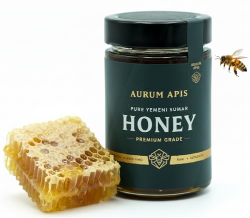 Image of Aurum Apis Raw Yemeni Sumar Honey, 100% Raw Unfiltered Pure Honey, Hand Harvested Organic Honey, Non-GMO, Rich in Nutrients & Energy Source, Respiratory Relief, Certified Thick Honey - 330g Honey Jar