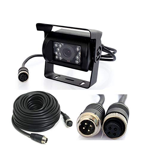 4 Pin Vehicle Backup Camera 12V-24V,18 LED IR Night Vision CCD Car Rear View Parking Reverse Camera + 4Pin Connector 15m/50ft Extension Cable for Bus Truck Camper Lorry Heavy Duty Motorhome