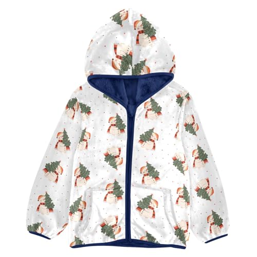 Cute Snowman Carrying Christmas Tree Girls Fleece Jacket Girls Fall Jacket Girls Zip Up Hoodie Girls Sherpa Jacket 2-10T