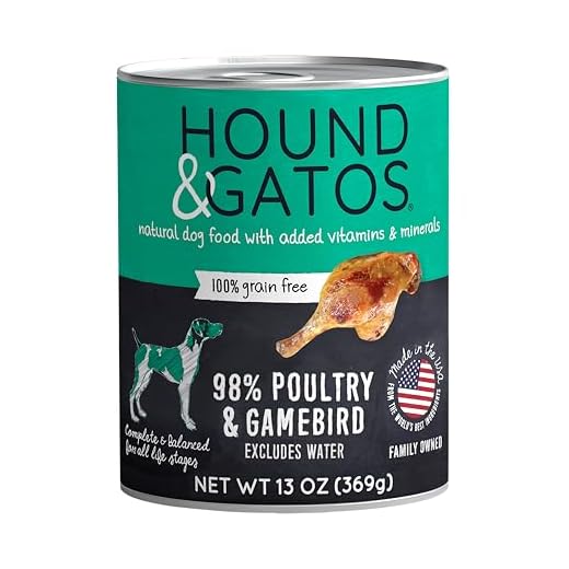 Hound & Gatos Wet Dog Food, 98% Real Meat, High Protein Poultry and Gamebird Recipe, Supports Digestive Health, Limited Ingredients, Grain Free, 13 oz. Cans (Pack of 12)