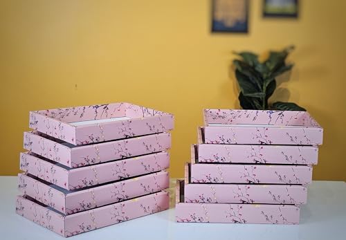 Image of SATYAM KRAFT 6 Pcs Multipurpose Folding Cardboard Gift Box | Premium Paper Hamper Empty DIY Tray for Wedding, Birthday, Gifting, Gift Packaging, Festive Foldable Hampers, Stylish Return Gifts (Pink)