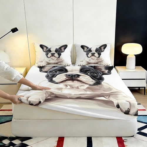 Drap housse microfibre douce bouledogue français avec impression 3D relief - 7