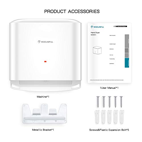 Automatic High Speed Air Jet Hand Dryer (Compact Abs Cover) for Commercial Restroom and Household Bathroom, Wall-Mounted 110-120v 50/60hz 1200w MODUNFUL M-2008S1