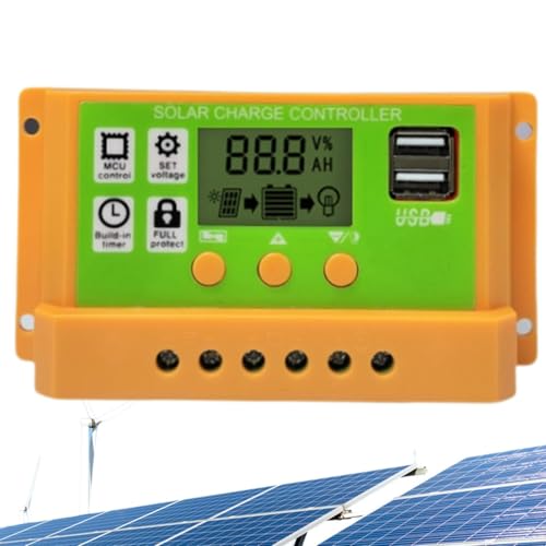 Controlador de carga solar 30A, controlador de carga solar PWM, 30A PWM Inverter automático de panel solar, 12V/24 V Doble USB, configuración del temporizador, regulador inteligente de batería, pantal