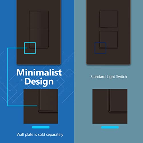 Image of LIDER Minimalist Design Lighted Double Switch, Combination Frameless Decorator Switch with Locator Light, Ground Terminal, Single Pole, 15A 120-277V, UL Listed, Thermoplastic, Matte Brown, 1-Pack