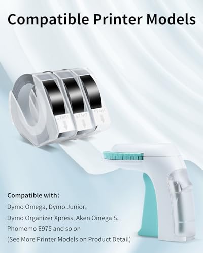 3x Aken kompatibel mit Prägeband Schwarz als Ersatz für Dymo Prägeband 9mm Weiß auf Schwarz 3D für Dymo Omega Junior Prägegerät, für Omega Etikettenband Schwarz