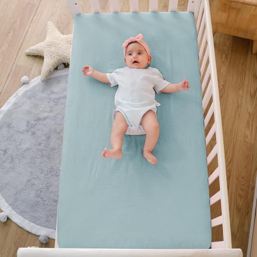 Image of Muslin Crib Sheets for Baby Boys Girls, Neutral Fitted Crib Mattress Sheet