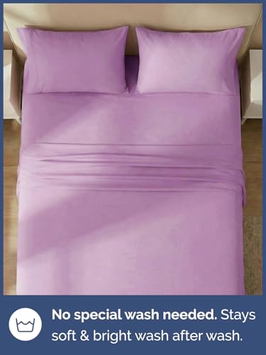 Image of Kids Full Size Bed Sheet Set - 4 Piece Kids Loft Bed Sheets - Solid Violet Themed Bedding - Soft, Cute and Cozy - Breathable and Machine Washable - Bedding for Boys, Girls, Teens & Toddlers - Oeko-Tex