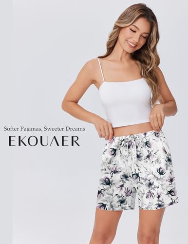 Image of Ekouaer Pajama Shorts for Women Soft Comfy Lounge Shorts Drawstring Pj Shorts Short Pajama Bottoms with Pockets S-XXL