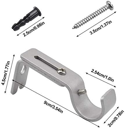 Fodlon Curtain Rod Brackets Set, 3Pcs Adjustable Heavy Duty Metal Curtain Pole Holder Bracket Holder Curtain Rod Support Wall Brackets Holder with Screw for Poles Wall Rod (Silver)