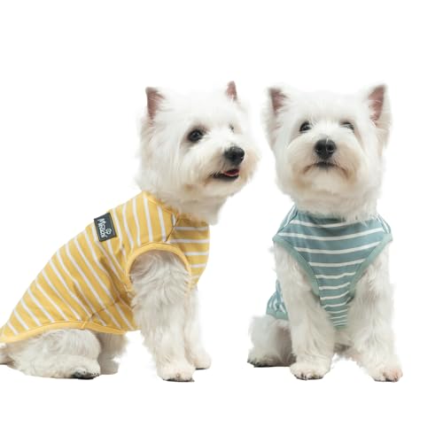 Image of MIHACHI Dog Shirts Cotton Striped T-Shirt, Summer Pet Clothes for Small Dogs, 2-Pack Soft Puppy Apparel Cat Tee, Sleeveless Lightweight, Quick Dry, Breathable,Stretchy, Blue Yellow S