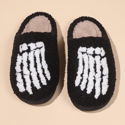 Halloween Skeleton Slippers and Socks for Women Men Skull Spooky Holiday Soft Indoor Non-slip Fur Plush Cartoon Gift4