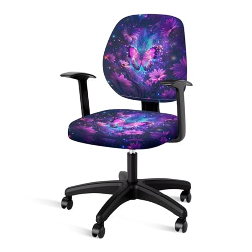 Wanzuoeng Butterfly Daisy Print Office Chair Covers 2 Pack, Galaxy Printed Office Chair Slipcover for Home and Office, Removable Soft Stretchy Rotating Chair Covers, Home Accessories