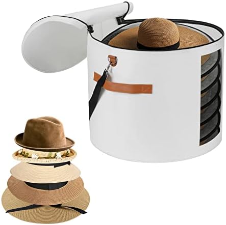 Large Hat Storage Box 19'' Hat Box for Large Hats, Hat Boxes for Women Storage Large Round Hat Boxes for Men Foldable Storage Box with Lid Felt Stuffed Animal Toy Storage Bin with Lid, White