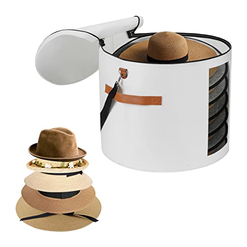 Ohiyoo Grande boîte à chapeaux ronde avec couvercle de 48 cm - Pour homme et femme - Grande boîte à chapeaux ronde - Pliable - Boîte de rangement avec couvercle (blanc)