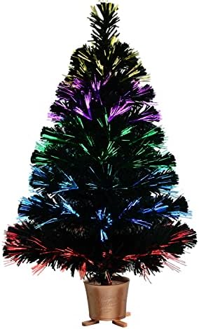 e Crafty Prelit Artificial Mini Christmas Tree, Fiber Optic Christmas Tree with Gold Base for Tabletop Decorations-32 inch