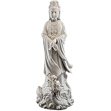 Top Collection Large 20" Quan Yin Standing on Dragon Statue. Premium Resin - White Marble Finish. Asian Goddess of Compassion and Mercy. Buddhist Deity Protector of Women. Collectible Decor Sculpture.