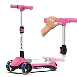 ELECOSMOS Electric Scooter for Kids Ages 4-9, 3 Wheel Electric Scooters for Kid, Light Up Wheels & Deck, Long Battery Life, Kick Scooter for Kids 5-7, Biginner Electric Scooter, Girls, Toddlers, Pink