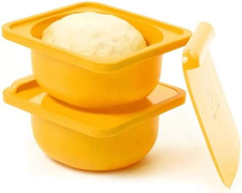 Loftern Yellow Pizza Dough Proofing Containers With Lids - Silicone Pizza Dough Proofing Box With Built-In Dough Cutter and Measurement Markings, Stackable, Dishwasher, Fridge & Freezer Safe