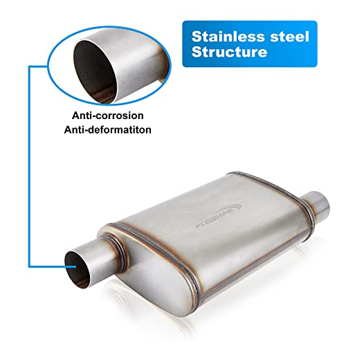 Floshine Universal Stainless Muffler,2.25 Inch Inlet/2.25 Inch Outlet,Straight-Through Performance Muffler Exhaust Fh1235 #TOP1