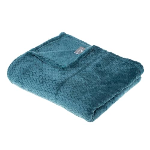 Atmosphera - Plaid - Flanelle - tressé - 125x150 - Bleu Canard