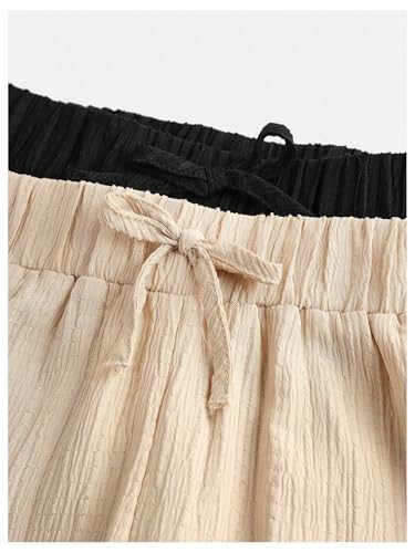 Image of RoseSeek Girl's Linen Pants Elastic Waist Wide Leg Pants Beach Vacation Outfits Palazzo Trousers 2 Packs