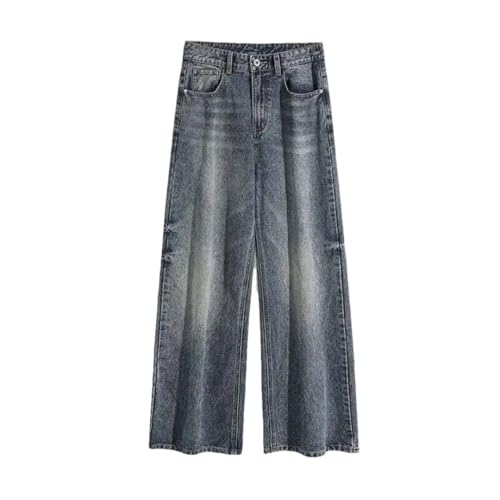 Men's Jeans American High Street Style Washed Design Solid Color Straight Leg Denim Pants