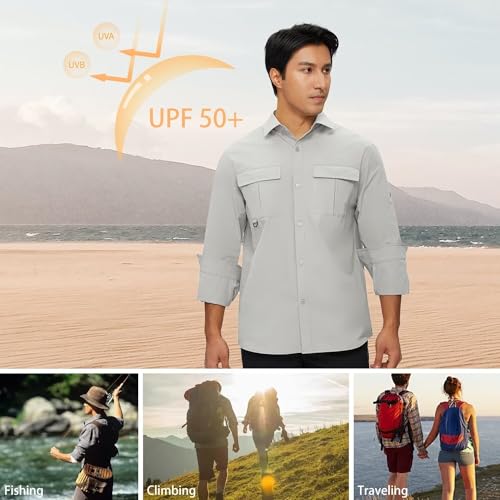 Men's Sun Shirts Long Sleeve UPF 50+ UV Quick Dry Cooling Fishing Shirt Tactical Sun Protection Outdoor Hiking Gardening3