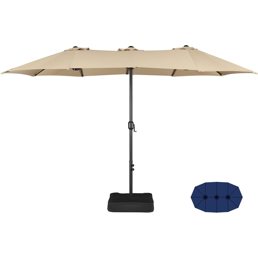 Yaheetech Parasol de Jardin Double Extérieur avec Base et Manivelle Sac de Rangement Parasol Triple Tête Terrasse Jardin Bord de la Mer Bistro