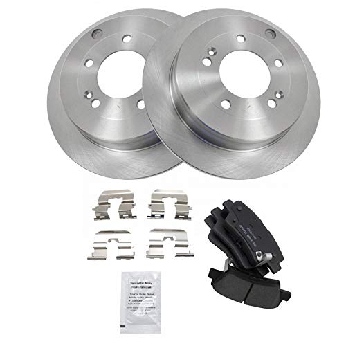Image of TRQ Rear Brake Pad and Rotor Set Ceramic Solid Rotors | For 2010 Hyundai Azera 2007-2009 Kia Amanti