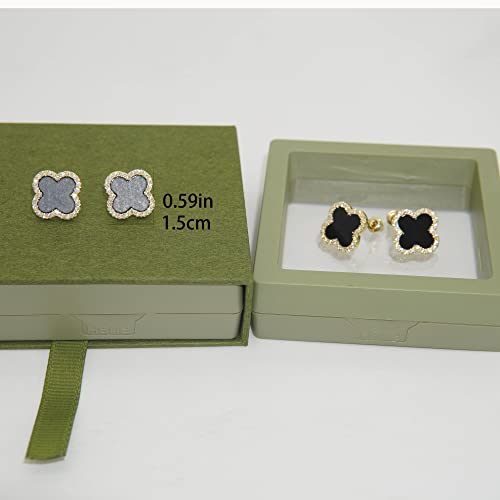 Four Leaf Clover Earrings Silver Needle Clover Earrings Full of Diamond Zircon Anti-Allergy Jewelry Earrings Large for Women or Girls……2