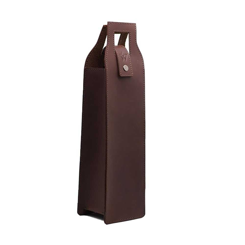 WASAMA Genuine Leather Wine Bag | Liquor Bottle Holder, Wine Bottle Carry Bag | Portable, Reusable Gift Case (Mocha Earth)