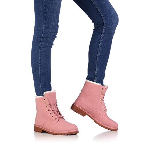VAN HILL Warm Gefütterte Worker Boots Damen Outdoor Stiefeletten Robust 124555 Rosa 39