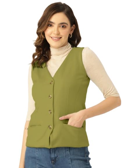 Women Solid Sleeveless Tailored Jacket