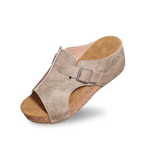 Womens Carley Wedges, Featuring Corkys EVA Foam Cushioned Insoles, A 2.5 Inch Heel, and Hook Loop Closure Orthopedic Wedge Sandals 2025 Platform Sandal Lightweight for All Day Wear Beige