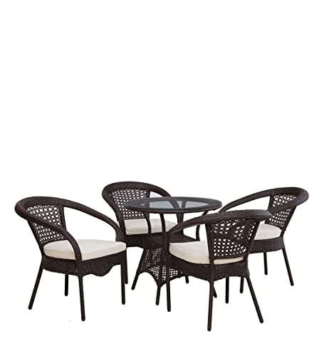 Image of Anaya Decor D-8 Chairs Table Set 4+1 Wicker Patio Furniture Sets 4 Chair and 1 Table with Cushions for Garden Balcony Bedroom Powder Coated Frame Uv Protected Wicker (Brown+Beige)