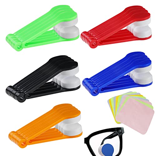 cersaty®20 Stk Mini Tragbare Brillenreiniger,Mikrofaser Reinigungsbürste Brille mit 10 Stück Inselseide Brillenputztuch für Sunglasses Kurzsichtige Brille Cover