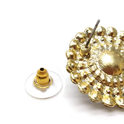 Wedding Rhinestone Synthetic Pearl Cluster Large Circle Flowers Long Drop Statement Earrings Elegant4