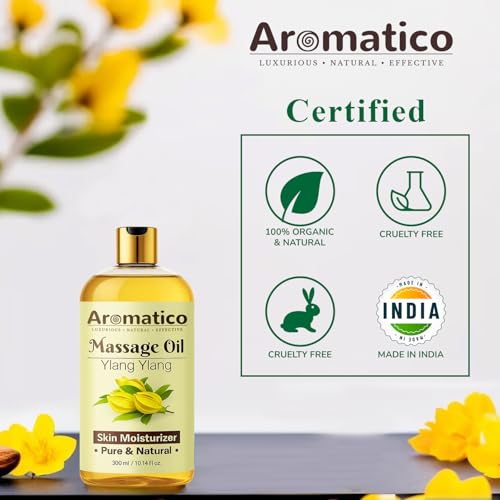Image of AROMATICO Ylang Ylang Massage Oil. Sunny, Sensual, Floral Fantasy for Date Nights - 300ml. Intimate, Romantic & Arousing Massage Oil for Couples. Non-sticky, 100% Pure & Natural