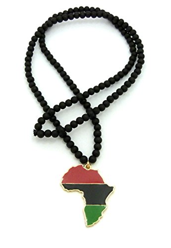 Fashion 21 Pan African Colored Africa Map Pendant 6mm 30" Wooden Bead Necklace in Gold Tone (6mm 30" Wooden Bead) - Image 3