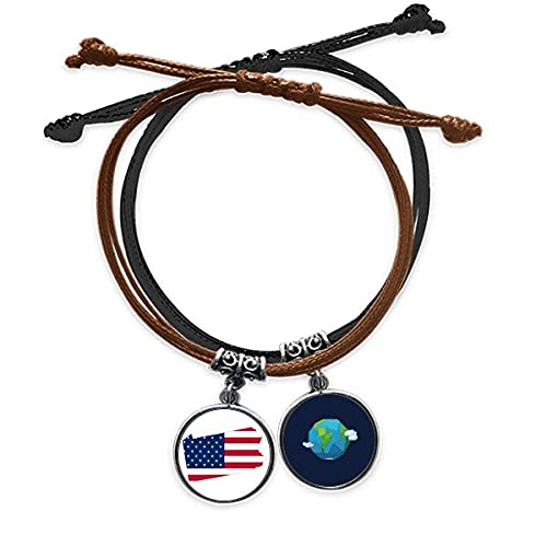 Pulsera de cuero trenzado con bandera de Estados Unidos y mapa de Pennsylvania