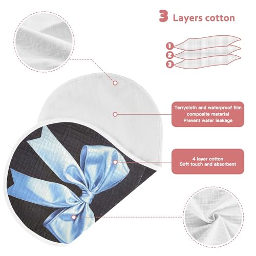 Light Blue Bow Ribbon Muslin Burp Cloths for Baby 2 Pack Soft 100% Cotton Baby Washcloths Bibs for Girl Boy3