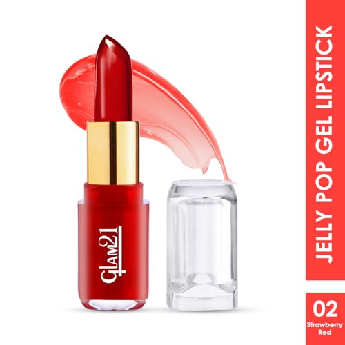 Image of Glam21 Jelly Pop fruity gel lipstick| Moisturising | Glossy Finish | Gives a Natural Colour | Lightweight | 02- Strawberry Red, 3.5gm