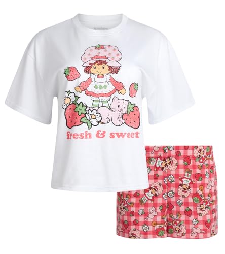 Strawberry Shortcake Womens Pajama Shorts Set - 2 Piece Bratz Pajama Shorts for Women and Sleep Shirt Set (S-XL)