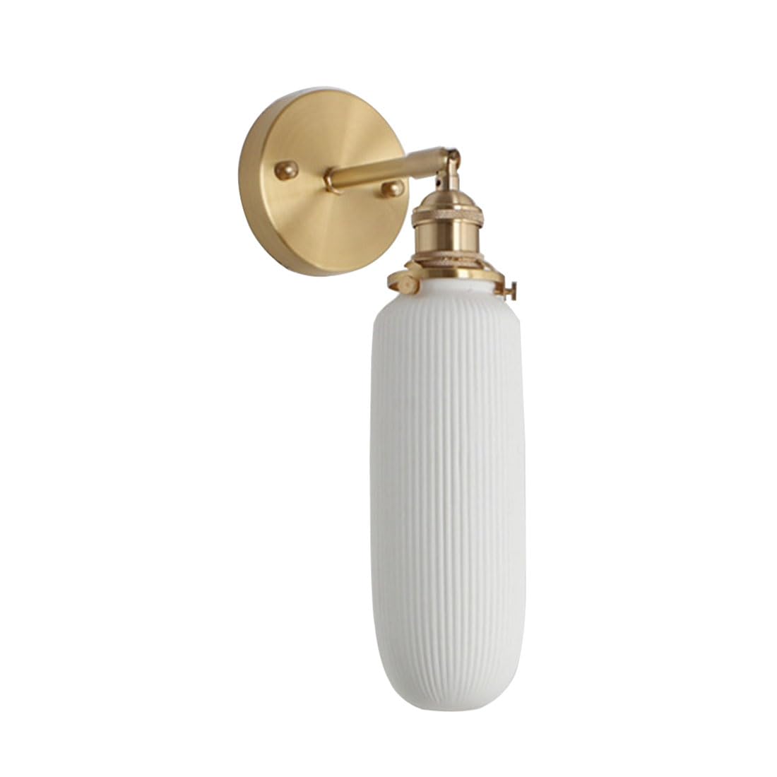Nowoczesna lampa ścienna w stylu vintage E27, biały ceramiczny klosz, regulowana lampa z przełącznikiem, mosiężne wykończenie, idealna do sypialni, korytarza, salonu, kuchni lub jadalni.