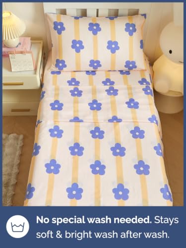 Image of Kids Twin Size Floral Bed Sheets - 3 Piece Kids Floral Sheet Set - Pretty Flower Bedding - Ultra-Soft, Cute & Cozy - Breathable & Machine Washable - Botanical Bed Set for Boys, Girls, Teens & Toddlers