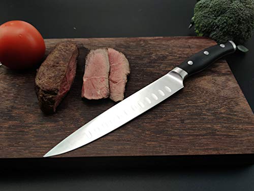 Carving Knife and Fork Set - with 8" Carving Knife &8 " Straight Metal Fork Triple-Rivet German Steel Forged Kitchen Carving Set, Professional Meat Carving Knife Gourmet BBQ Tool Set