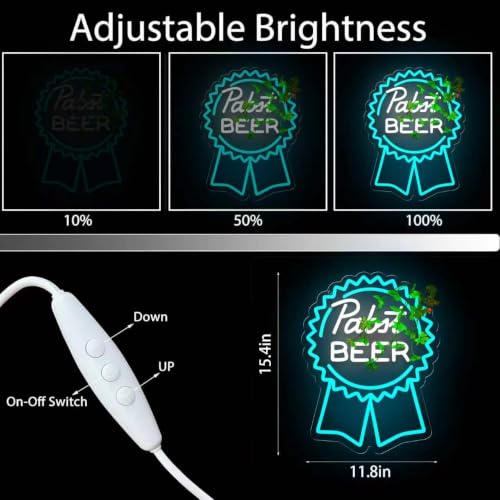 Image of AHlove Pabst Beer Neon Signs for Wall Decor,LED Neon Lights Suitable for Man Cave Bar Pub Restaurant Christmas Gift Art 5V Power Adapter, 12 * 15Inch(sky blue+white)