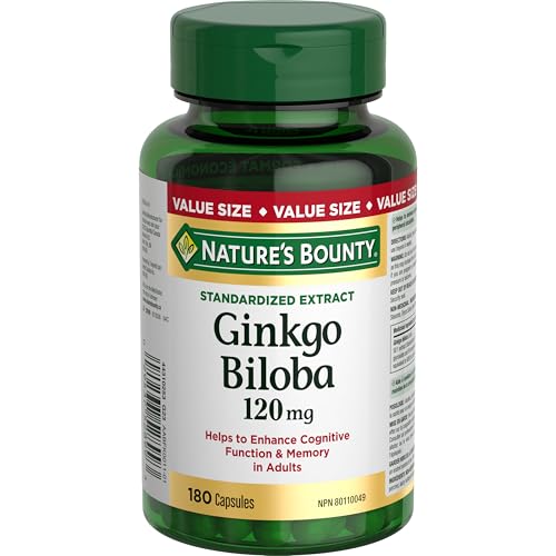 NATURE'S BOUNTY Gingko Biloba, 120 mg, Value Size, Helps to Enhance Cognitive Function, 180 Capsules, 78.5 g