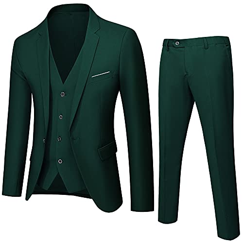 Costume Homme Slim Vert Foncé Veste Pantalon Gilet Business Cérémonie